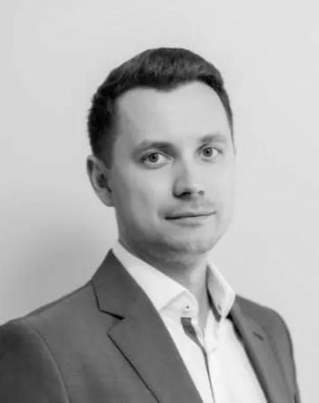 Sergey Kultyshev, black-and-white portrait.